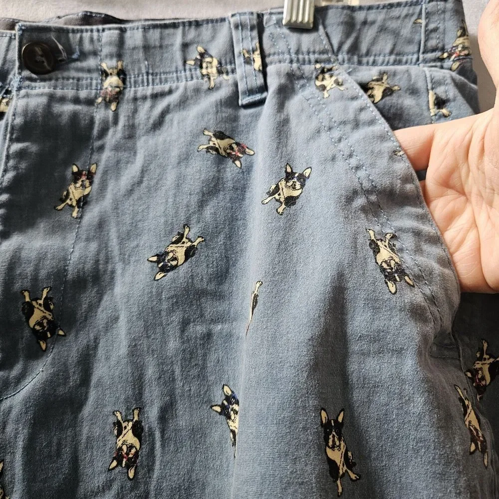 Denali Mens Size 38 Dog Boston Terrier Allover Print Shorts Blue Zip Fly Pockets